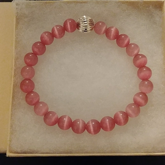 Spring Pink Cat Eye Stone Bracelet - Picture 5 of 8